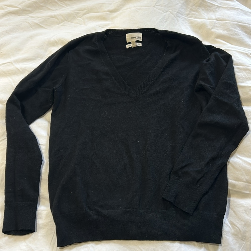 Aritzia black V-neck merino wool cotton slim fit long sleeve sweater Sz XS